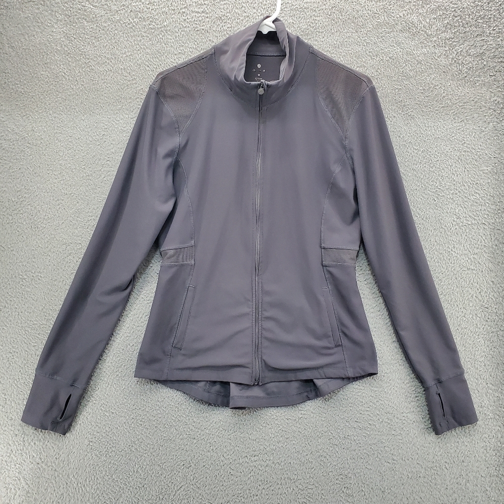 Apana Athletic Jacket Thumbholes Zip Up Activewear Womens Medium Gray